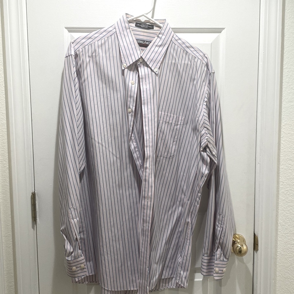 Kirkland pink and blue striped shirt